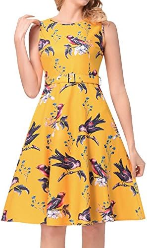 Crissiste Women Vintage Floral Sleeveless Cocktail Party Dress with Bird Pattern BlueLarge