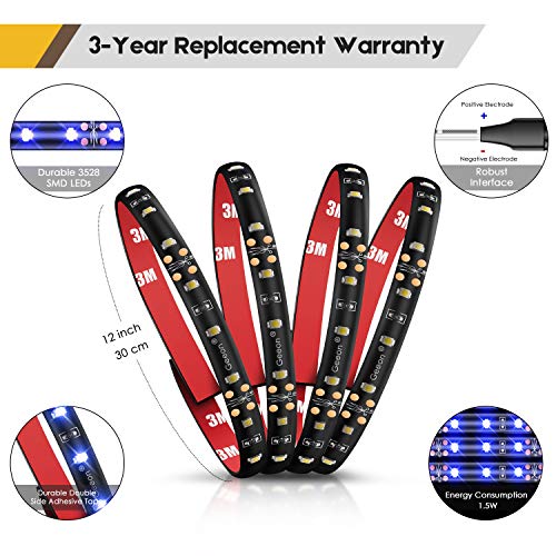 Geeon Blue LED Strip Lights Waterproof for Boats Auto Cars Trailers RV Motorcycle Bike Interior Exterior Lighting 12V 12'' 3528 SMD Pack of 4 - Thumbnail 6