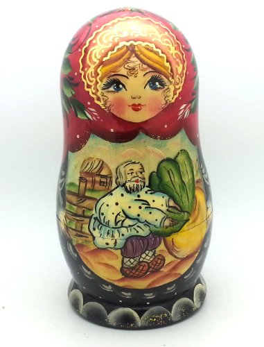 Nesting dolls Russian Hand Carved Hand Painted 5 piece Set / TURNIP fairy tale