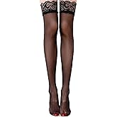 FRENZCOY Thigh High Stockings Lace Top Stay Up Silky Semi Sheer Pantyhose for Women Hold Up Nylon