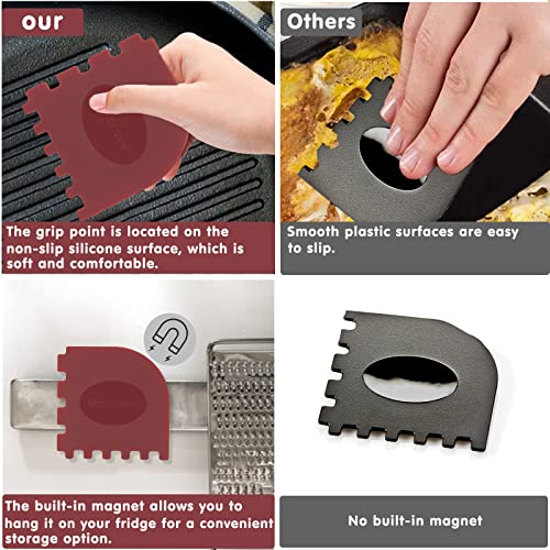 TMEDW Grill Pan Scraper, Cast Iron Scraper with Built-in Magnet and Thumb Rest, Durable Pot Scraper, Pan Scraper Plastic for Cast Iron Skillets, Grill Pan, Griddles and More, Red and Black, 4 Pack