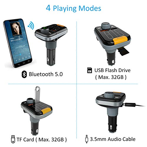 FM Transmitter with Bass Booster, Bluetooth 5.0 FM Transmitter Wireless Radio Adapter, FM Transmitter QC3.0