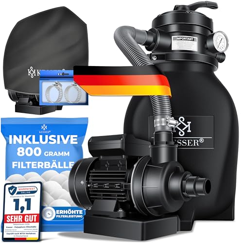 KESSER® Sandfilter Sandfilteranlage+ 800g Filterbälle ersetzen 25kg Filtersand-Poolfilter 10 m³/h Filteranlage Filterkessel für Pool Schwimmbecken 4-W