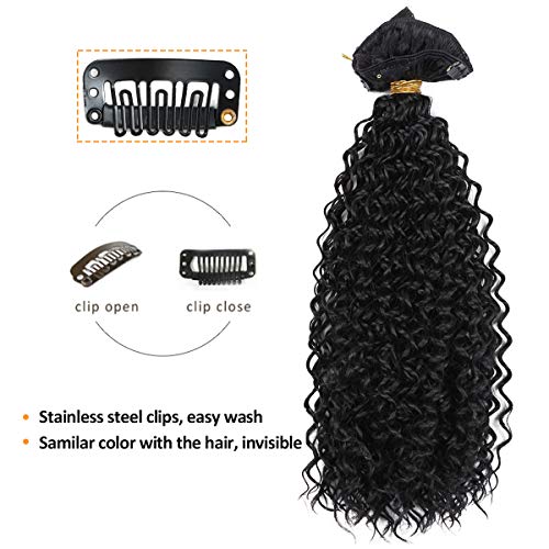 Fashion Icon Hair 22'' Synthetic Clip in on Hair Extensions,Double Weft Kinky Jerry Curly/Wavy Full Head False Hairpieces for Women 120G 7Pcs/Lot-Natural Black 1B Color