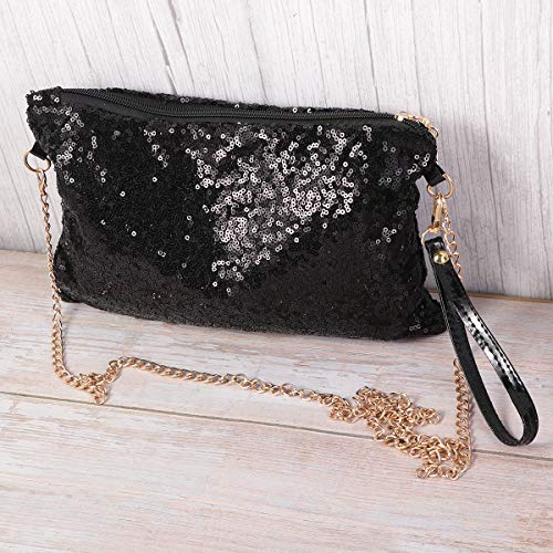 Tinksky Sparkly Sequin Handbag Lady Party Evening Clutch Shoulder Bag, Mother's Day gift or gift for women (Black), 10 7.1 0.8 inch