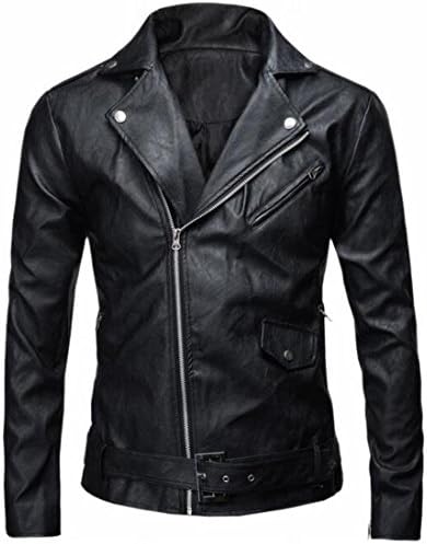 Jaycargogo Men's Lapel Faux Leather Zip Slim Motorcycle Biker Coat Jacket 5 L