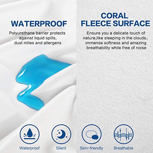Abakan Queen Mattress Protector Premium Coral Fleece Surface Waterproof Breathable Noiseless Cooling Mattress Pad Cover Soft Vinyl Free Mattress Encasement 60x80 Inch