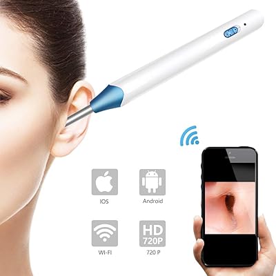 【Upgraded】 5.5mm Wireless Otoscope Wi-Fi Ear Endscope Earwax Removal Curette HD 720P Waterproof Digital Ear Cleaning Tool Ear Inspection Camera with 6 Adjustable LEDs for iPhone/Android