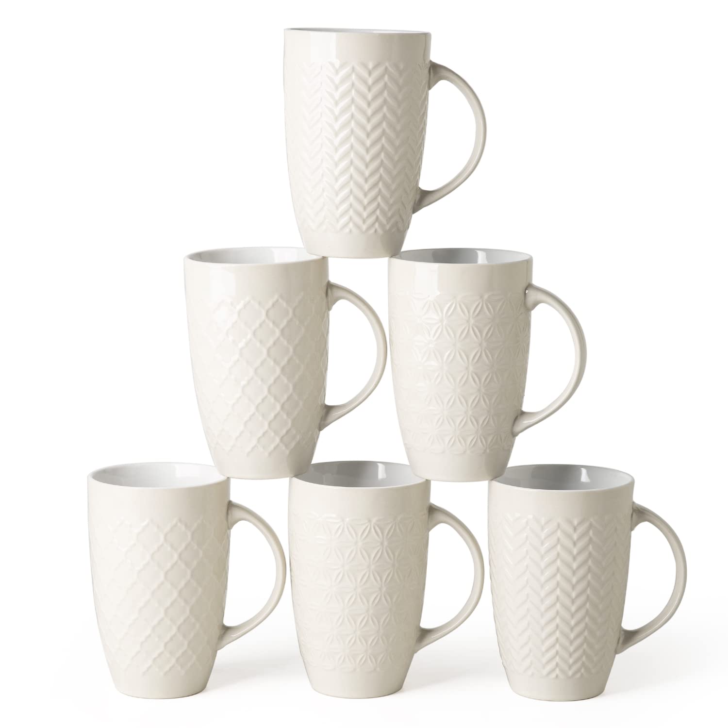 Photo 1 of AmorArc Extra Large Coffee Mugs Set of 6, 22oz Ceramic Tall Coffee Mugs Set with Textured Geometric Patterns for Coffee/Tea/Beer/Hot Cocoa, Dishwasher & Microwave Safe,Beige