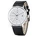 Men Quartz Watches Sports Chronograph Waterproof Genuine Leather Band Business Wristwatch … (white)