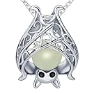Apotie Sterling Silver Bat Pendant Charms Unique And Unisex Necklace damon ghost For Women Girls Mothers day GiftsWith Glow In The Dark Long Jewelry Chain 18 Inch