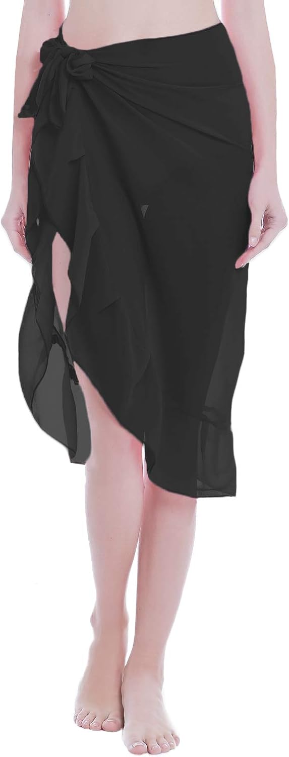 ChinFun Women's Ruffle Sarongs Cover Up Beach Wrap Slit Skirts Bathing Suit Shawl Semi-Sheer Swimwear Solid Colors