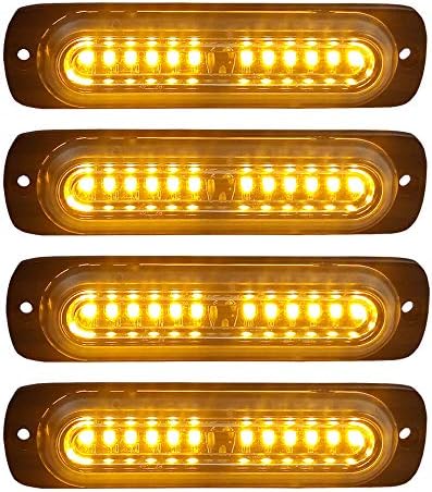 4pcs Ultra Slim 12-LED Surface Mount Grille Flashing Strobe Lights for Truck Car Vehicle Mini LED Light-Head Emergency Beacon Hazard Warning lights 12-24V (Amber)