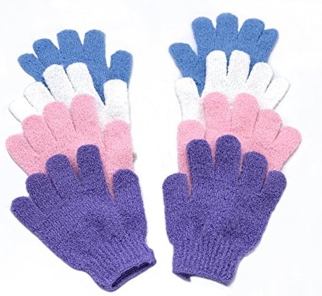 LIFEBOX Exfoliating Bath Gloves 4 Pairs Shower Bath Spa Body Skin Scrubber Massage Loofah Double Sides Durable Shower Glove for Men Women and Kids in Assorted Colors