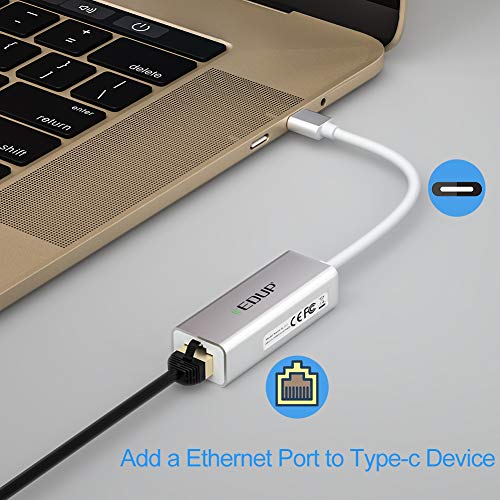 USB C to Ethernet Adapter, Type C to RJ45 Thunderbolt 3/Type-C Gigabit Ethernet LAN Network Adapter, Compatible with MacBook Pro 2019/2018/2017, MacBook Air, Dell XPS and More - Silver