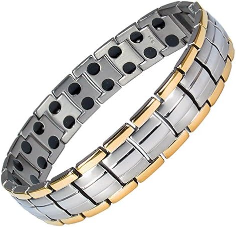 IonTopia Hermes Titanium Magnetic Therapy Bracelet Silver Gold with Free Links Removal Tool