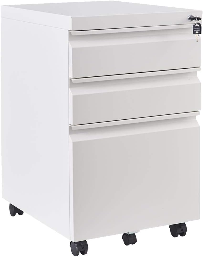 3 Drawer Metal File Cabinet With Lock Mobile Key Pedestal Under Desk White Filing Cabinet For Office Home Amazon Ca Office Products