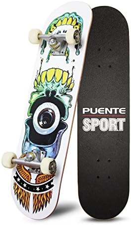 PUENTE 31 Inch Complete Skateboard - 7 Layer Canadian Maple Wood Double Kick Concave Skateboards, Tricks Skate Board for Beginners and Pro