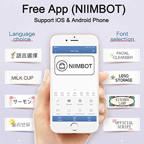 Portable Mini Handheld Thermal Label Printer, Wireless Bluetooth Label Maker USB Rechargeable for Office Home Store Organization (White, 1 Roll Paper)