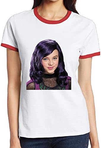 USWL Disneys-descendants-mal-wig-for-girls CONTRAST COLOR Women T-Shirt 100% Cotton Arts Crafts&amp;Sewing Clothing T Shirts Women Screw Neck Red XX-Large