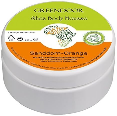 Körperbutter Greendoor Bodymousse Sanddorn Orange, 4,5 Sterne, Body Butter 200ml, rein natürliche Inhaltsstoffe, vegane Natur