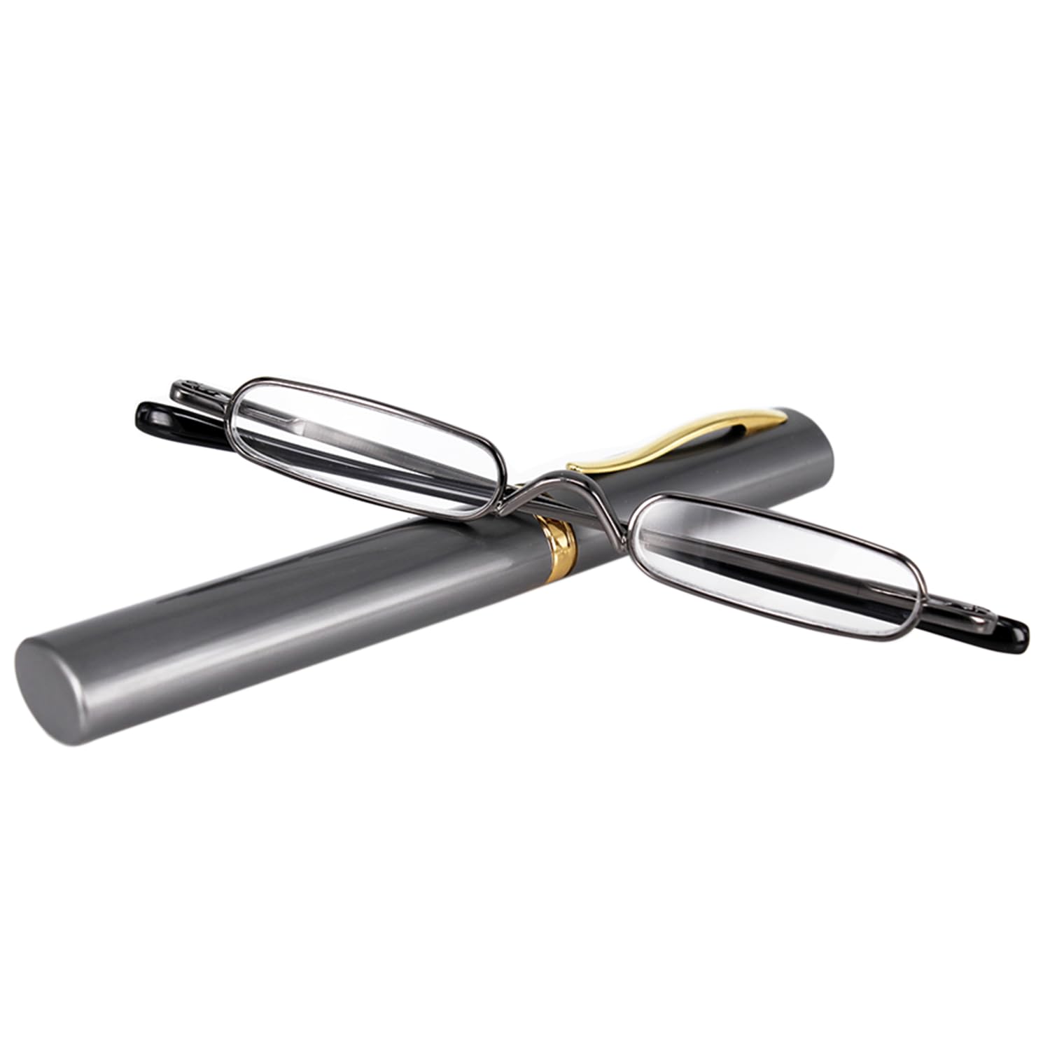 KoKoBin Mini Slim Reading Glasses Spring Hinge Metal Reading Aid Unisex Visual Aid with Case (Rifle, +1.5) — image 1