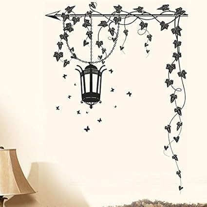 Decals Design Hanging Lamp and Vines Wall Sticker (PVC Vinyl, 70 cm x 50 cm, Black)