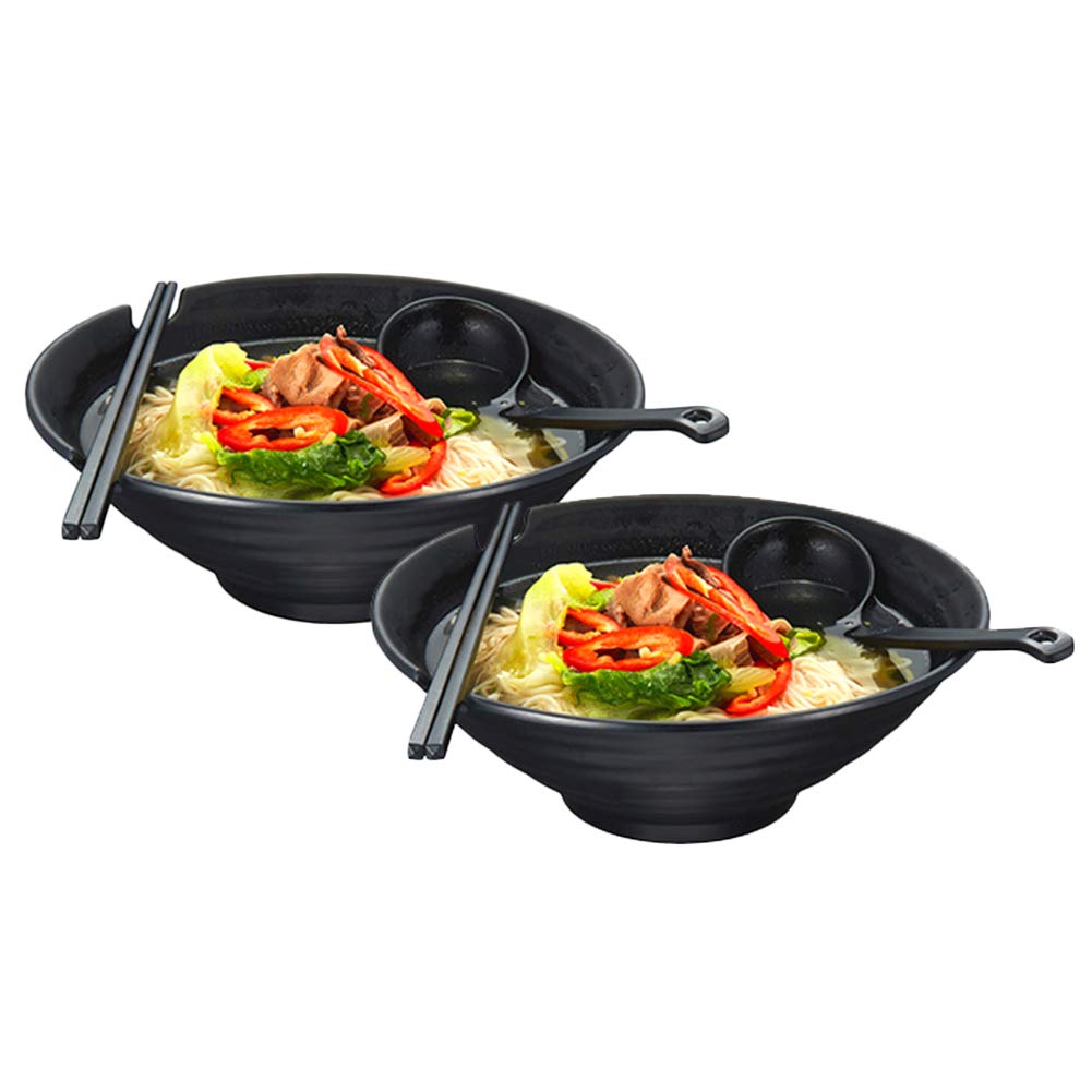 Lanbent 2 Sets (6 Piece) Ramen Soup Bowl, 1000 ml / 35.2 oz Japanese Large Rice/Noodle with Spoon and Chopsticks, Kitchen Breakfast Food Storage Container for Dishwasher