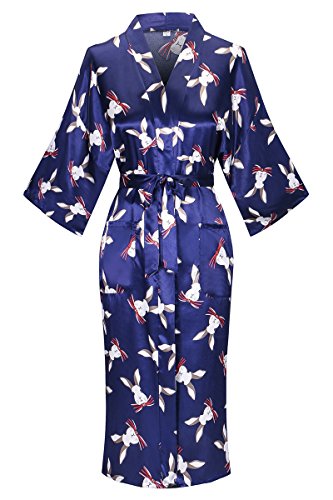 DandyChicWomen's Long Floral Satin Robes Imitation Silk Sleepwear Bridal Dressing Gown for Bridesmaid Nightgown