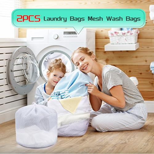 AiQInu Set of 2 Laundry Bag with Drawstring, Laundry Net for Washing Machine, Reusable Mesh Washing Bag, Washing Net, Fine for Washing Machine, 40 x 30 cm