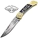 Best.Buy.Damascus1 Damascus pocket knife, Folding knife, Pocket Knife For Men, Knife Set with knife sharpeners Premium Quality gifts for men (Buffalo Horn Scrimshaw)