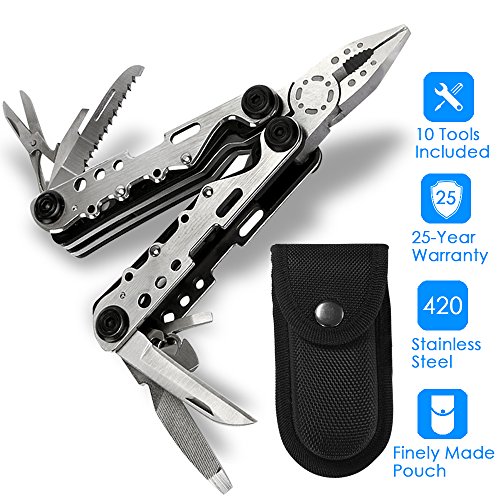 Multi-Plier,Banne 10-in-1 Portable Stainless Steel Multi Tool With Plier,Knife,Screwdriver,File,Saw,Opener and Nylon Sheath