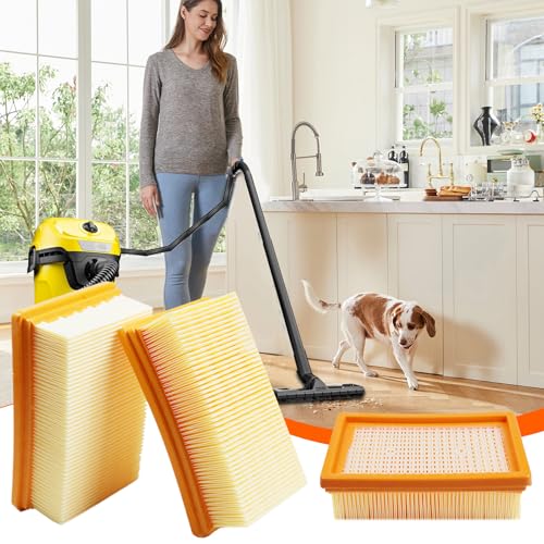 4 pieces for Kärcher vacuum cleaner filters, for Kärcher WD4 WD5 WD6 MV4 MV5 MV6 multi-purpose vacuum cleaner with 1 brush, flat fold filter for vacuum cleaner accessories for Karcher wet, multi-purpose vacuum cleaner replacement