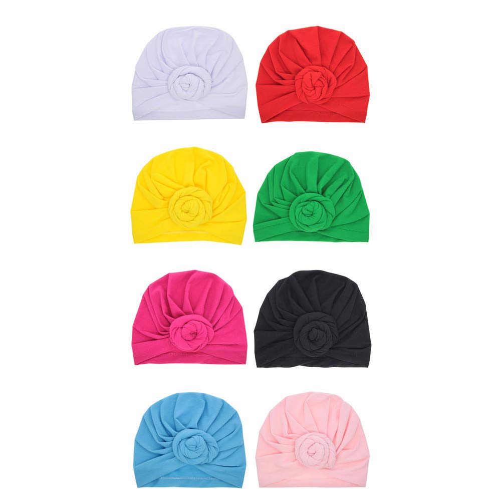 SKEPO 8 Pieces Headband Updated Newborn Baby Hat Cute Baby Headwraps Hair Band Girl Soft Turban Knot Hospital Hat - Rose - Free