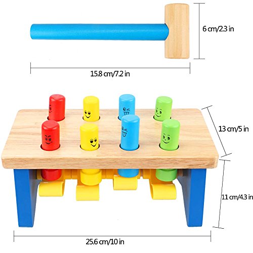 Toyssa First Pounding Bench Peg Wooden Toy with Mallet Early Educational Games for Toddlers Kids