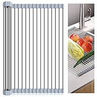 YEVIOR Roll up Dish Drying Rack 17.7" L x 16.1" W, 304 Stainless Steel and Silicone Dish Drying Mat Over The Sink Dish Drainer Drying Rack, Foldable, Rollable and Easy to Store