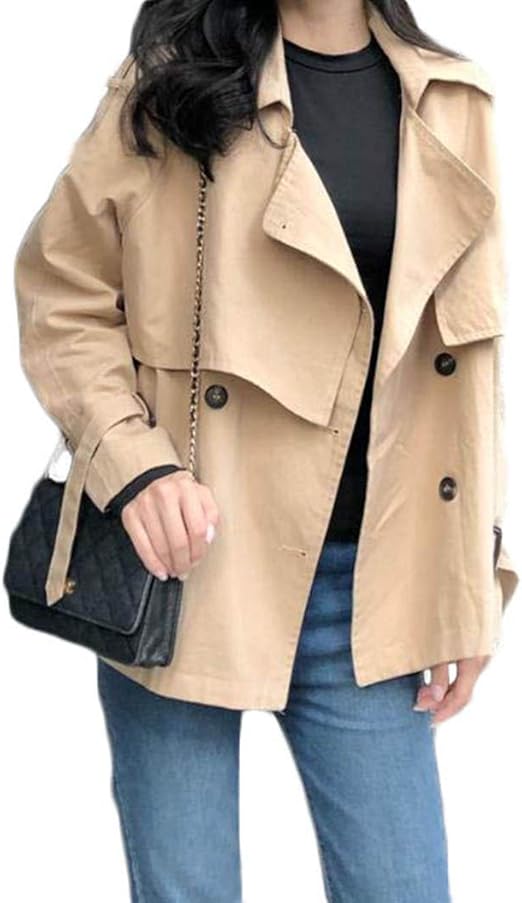 Amazon Shumingトレンチコート レディース ゆったり 韓国 ショートコート ボタン付き ファッション スプリングコート おしゃれ カジュアル コート 着痩せ 春 秋 コート ジャケット 通販