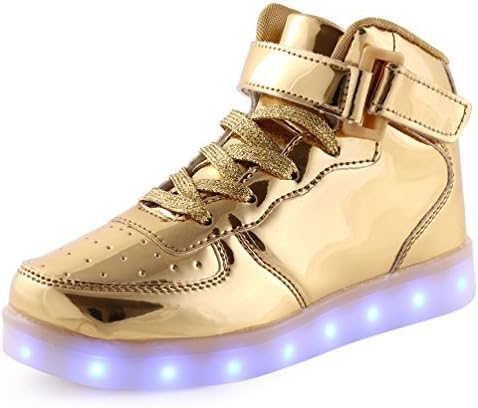 KEVENI Kids Boys Girls High Top USB Charging LED Shoes Light Up Flashing Shoes Fashion Sneakers Gloden 35
