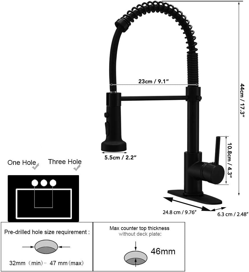 BESy Commercial Kitchen Faucet with Pull Down Sprayer, High-Arc Single Handle Single Lever Spring Rv Kitchen Sink Faucet with Pull Out Sprayer, 3 Function Laundry Faucet, Matte Black - - 