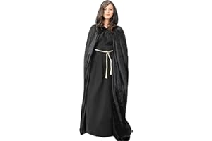 candyfouse Halloween Full-Length Hooded Velvet Cloak Cape, Adult Vampire Witch Wizard Costume for Party Cosplay