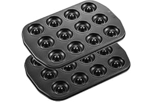 CHEFMADE Mini Donut Baking Pans, Non-Stick 12-Cavity Donut Pan, Carbon Steel Cake Baking Pan - BPA Free Mini Bagel Pan, Oven,