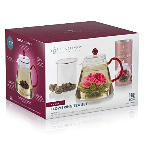 Teabloom Christmas Flowering Tea Gift Set Stovetop Safe Glass Teapot