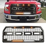 Raptor-Style Front Bumper Matte Grille Grill with White DRL Amber Turn Signal Light for Ford F-150 2015 2016 2017 Topfire Fury Grid Gladiator Vader