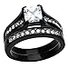FlameReflection Wedding Band Anniversary Engagement Ring Bridal Set for Women Stainless Steel Princess Cubic Zirconia Color Black White or Gold Plated (Optional Round CZ Stud Earrings)