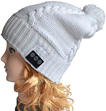 Langder Wireless Bluetooth 4.0 Beanie Hat Pom Bom Music Knitted Cap ball with Headphone Headset Earphone Stereo Speakers and Mic Hands Free for Outdoor Sport Jogging Skiing Snowboard- White