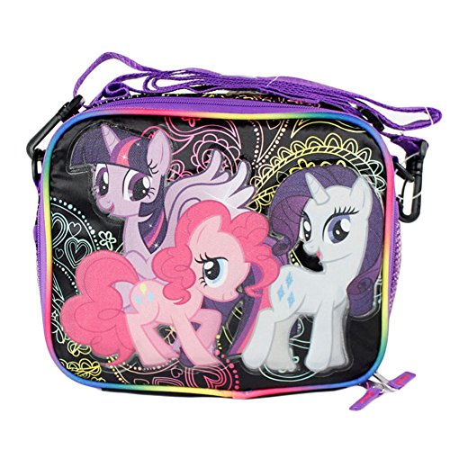 My Little Pony BLACK Insulated Lunch Bag with Side Pocket and Long Shoulder Carrying Strap