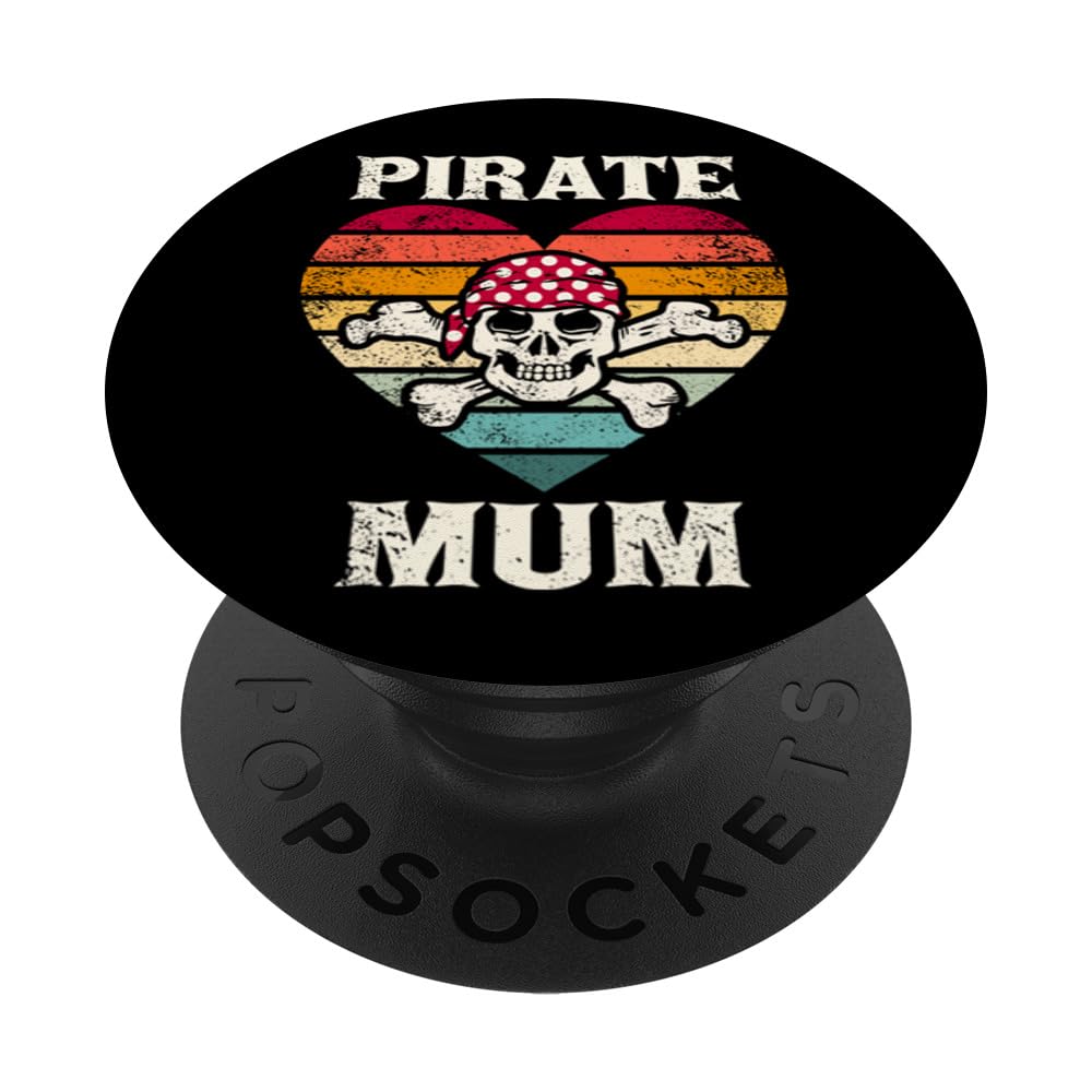 Pirate Mum Heart Funny Vintage Skull Heart PopSockets Swappable PopGrip