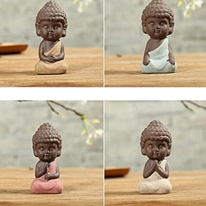 MonkeyJack 4Pieces Traditional Little Buddha Statue Monk Tea Pet Decoration on Your KungFu Tray, Meditation Accessories for Zen Garden Sand Decor