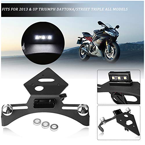 FATExpress License Plate Holder for Triumph Daytona Street Triple Motorcycle Accessories Black Tail Light Bracket Mount Tidy Fender Eliminator 2013 2014 2015 2016 2017 2018 2019