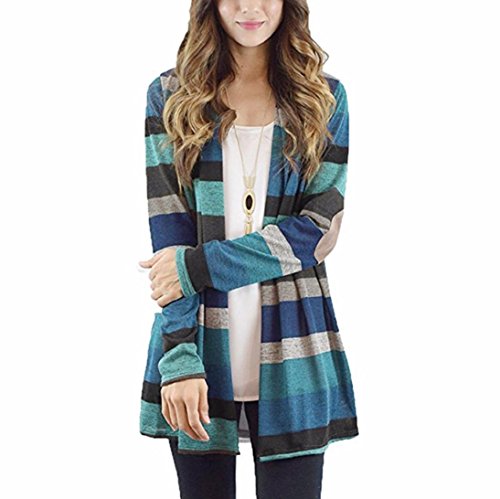 YANG-YI Fashion Women Boho Floral Long Sleeve Casual Loose Coat Tops Blouse Sweater (L, Blue)